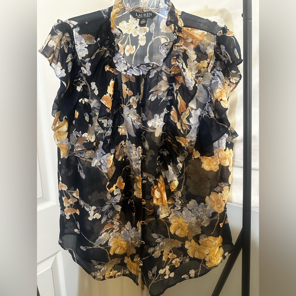 Ralph Lauren Black and Gold Floral Blouse